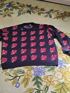 Men's Black XL Divided Streetwear Red Fox Devil AOP Wool Sweater All Over Print